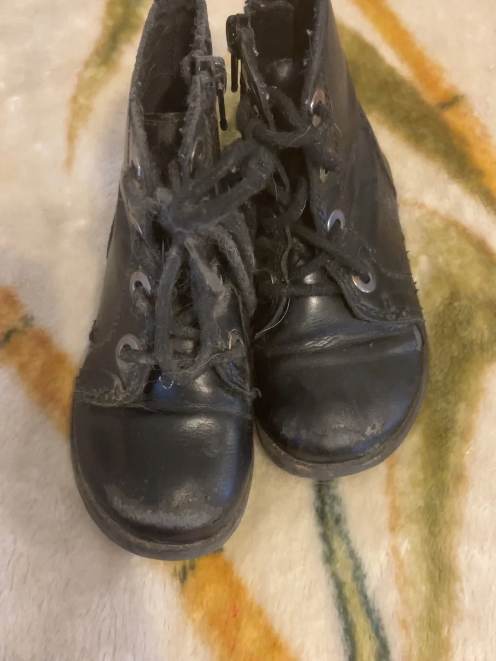 Kids Black Leather Lace-Up Ankle Boots